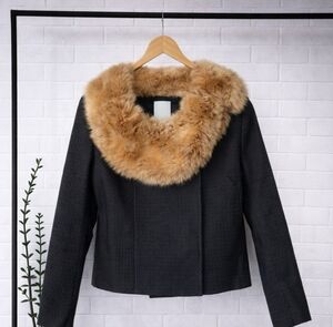 Tracy Reese Black Sweater with Faux Fur Collar NWT Old Money Small XS